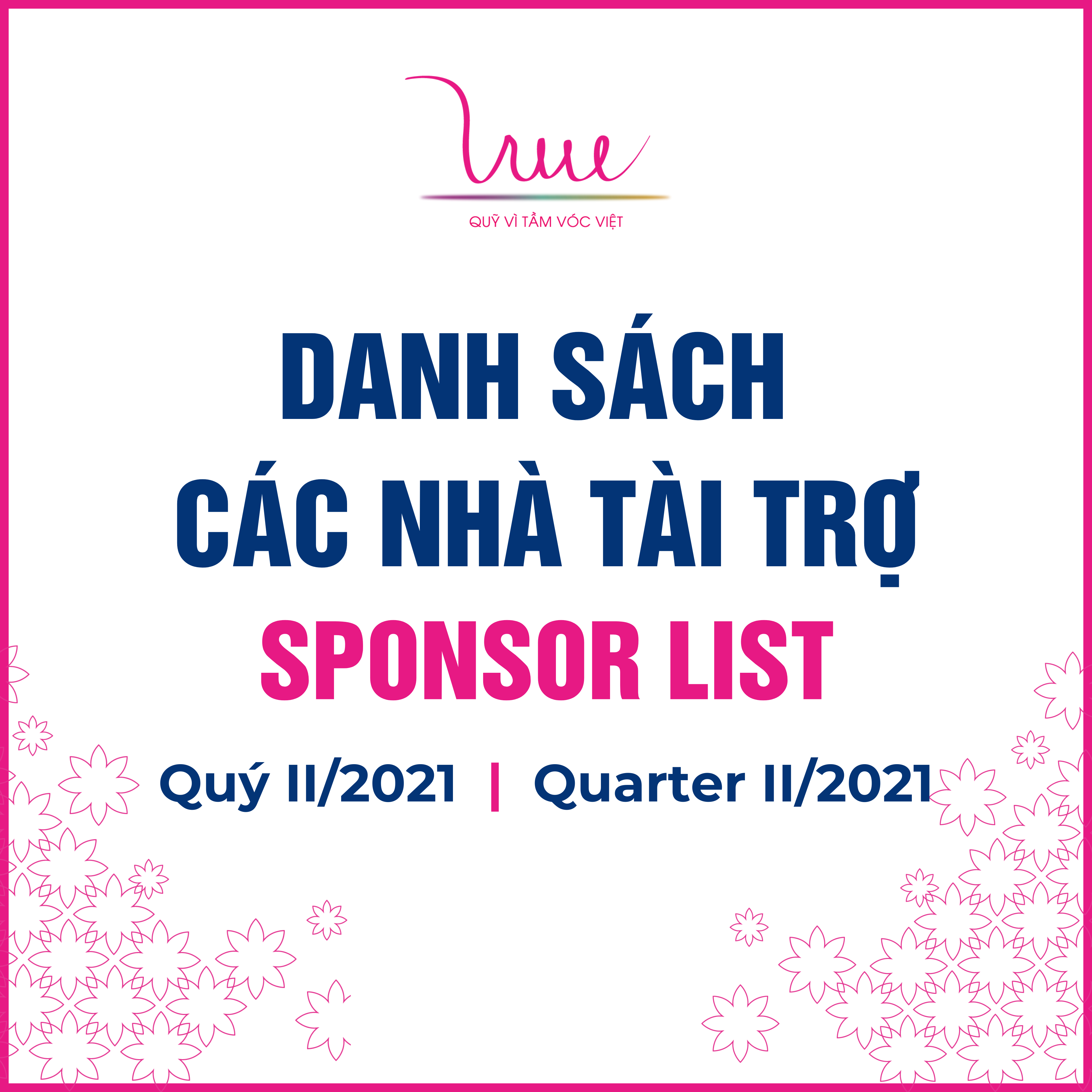 Danh sách các nhà tài trợ Quý II năm 2021